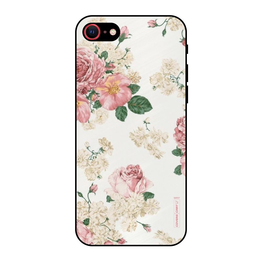 Vintage Floral Pattern Metal Back Case for iPhone SE 2022