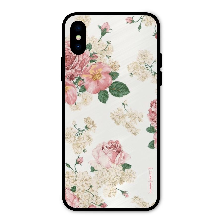 Vintage Floral Pattern Metal Back Case for iPhone X