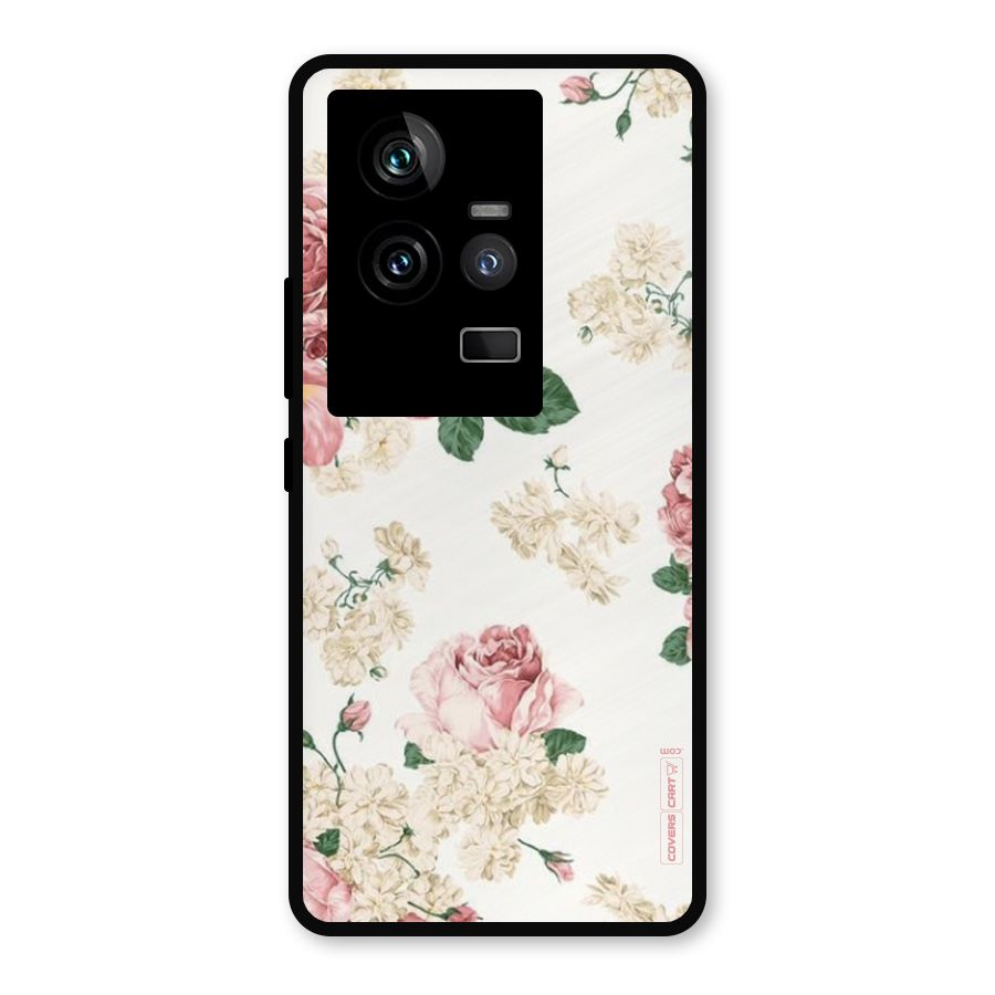 Vintage Floral Pattern Metal Back Case for iQOO 11 5G