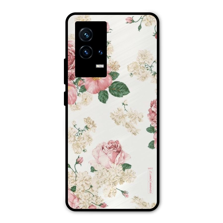 Vintage Floral Pattern Metal Back Case for iQOO 9 5G