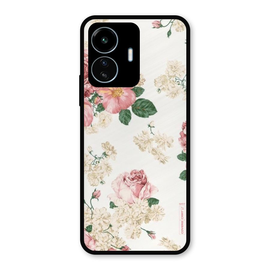 Vintage Floral Pattern Metal Back Case for vivo iQOO Z6 Lite 5G