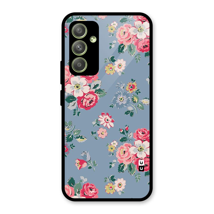 Vintage Flower Pattern Glass Back Case for Galaxy A54