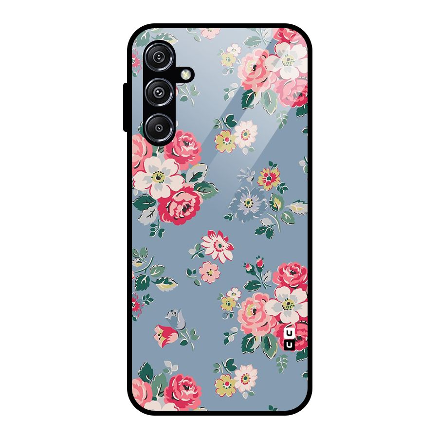 Vintage Flower Pattern Glass Back Case for Galaxy M34 5G