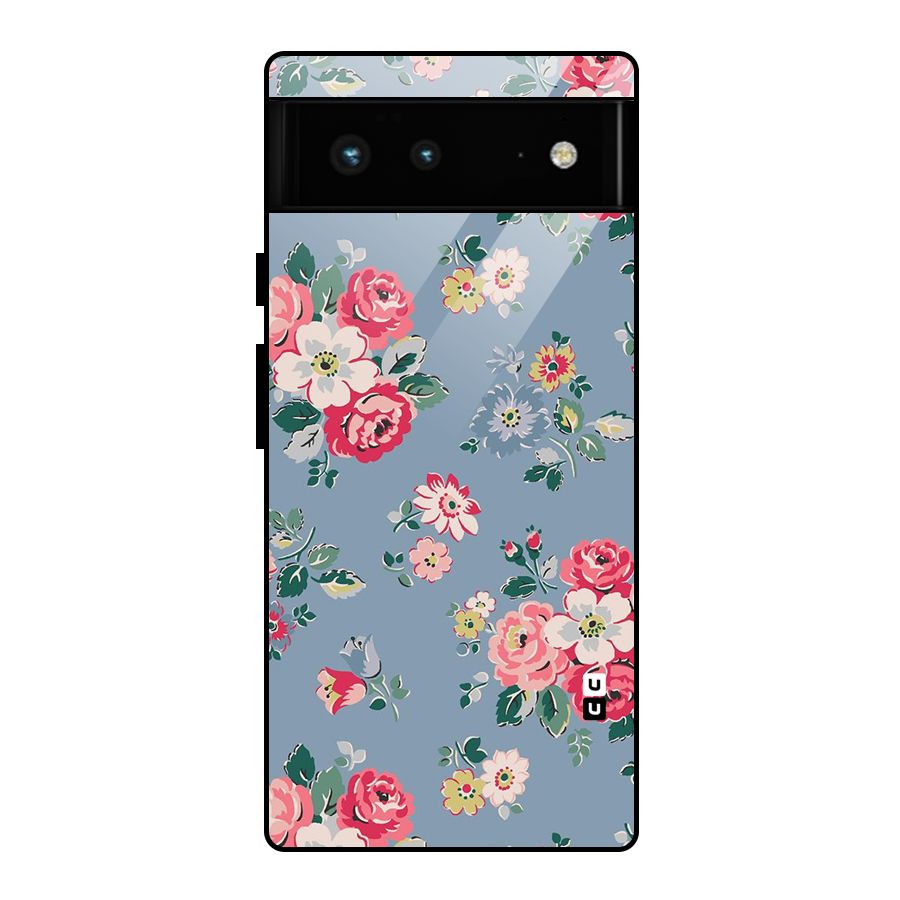 Vintage Flower Pattern Glass Back Case for Google Pixel 6