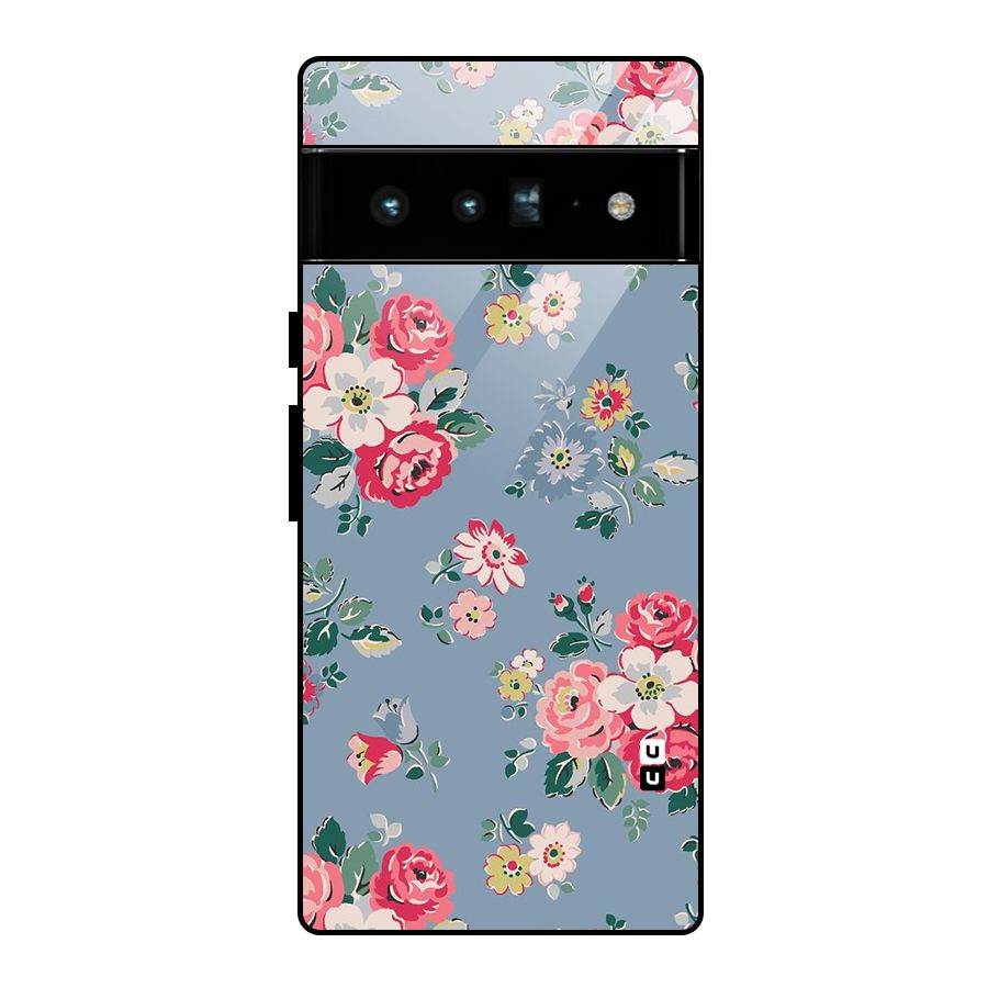 Vintage Flower Pattern Glass Back Case for Google Pixel 6 Pro