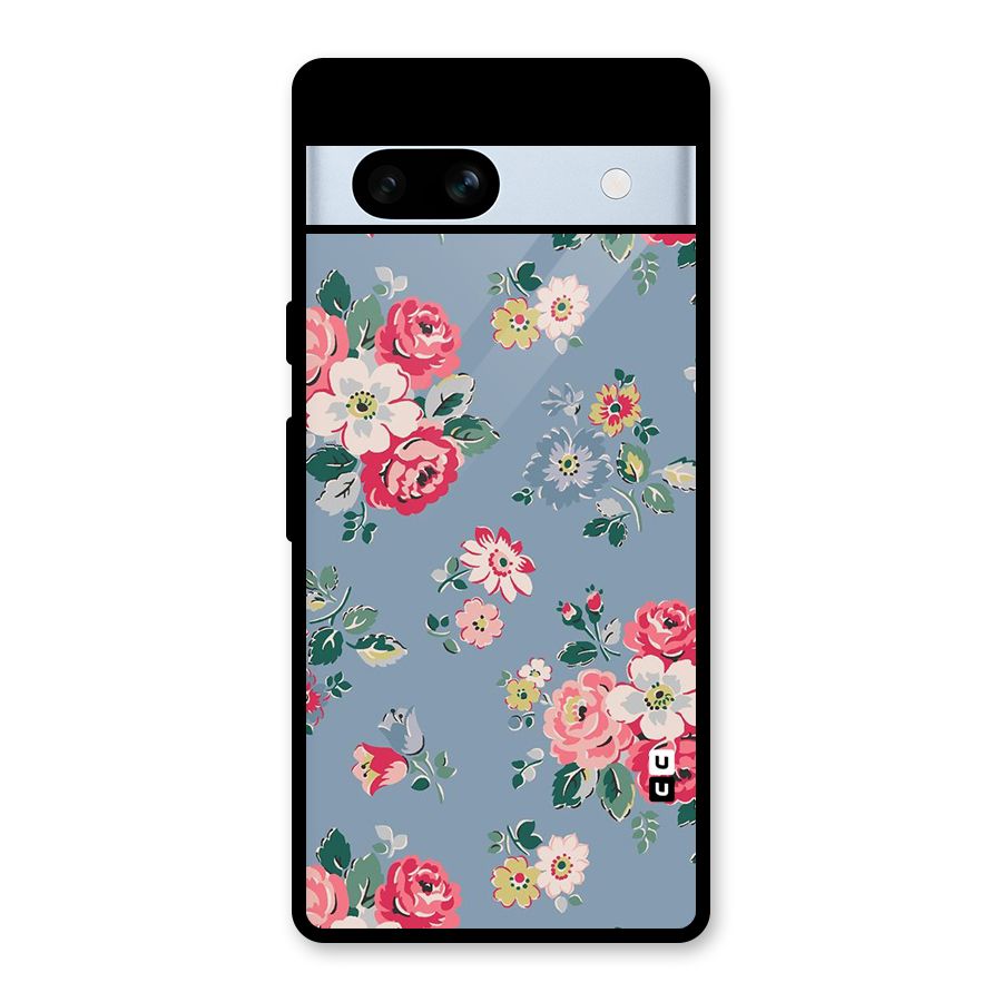 Vintage Flower Pattern Glass Back Case for Google Pixel 7a