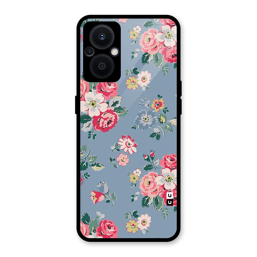 Vintage Flower Pattern Glass Back Case for Oppo F21s Pro 5G