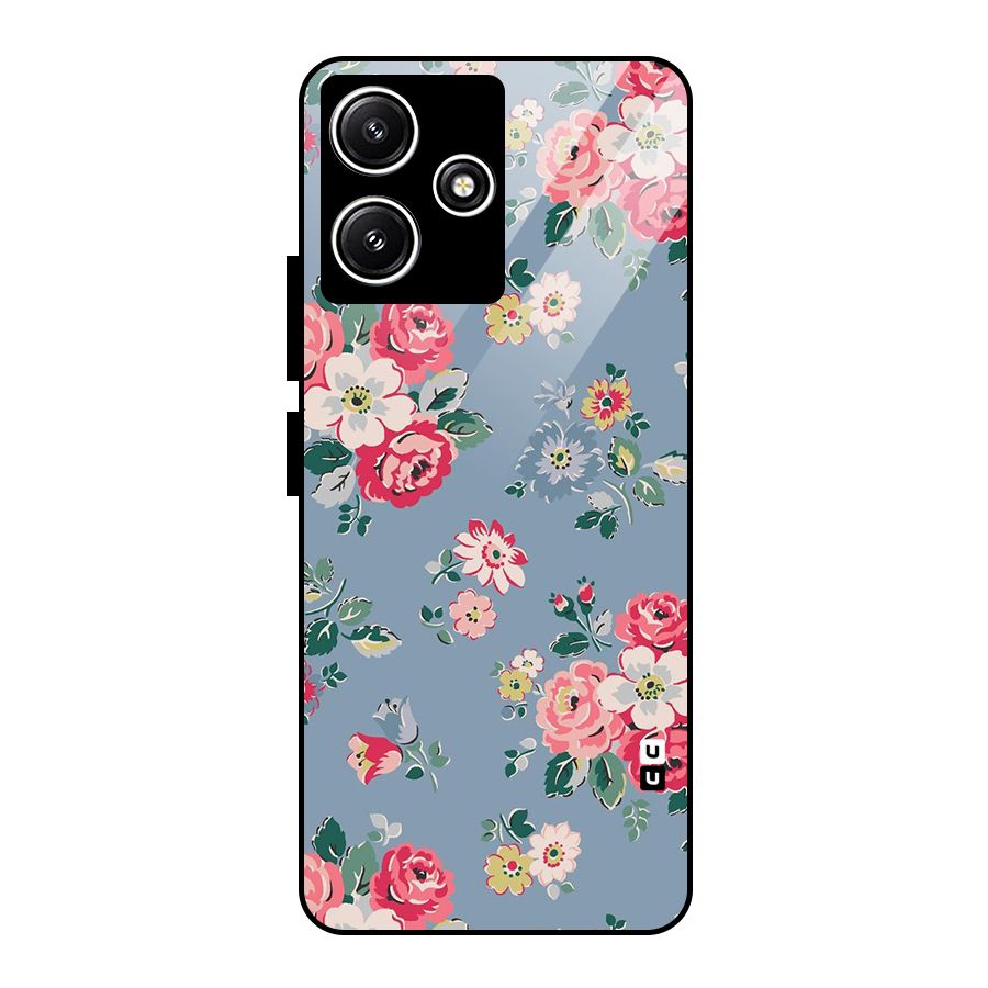 Vintage Flower Pattern Glass Back Case for Poco M6 Pro