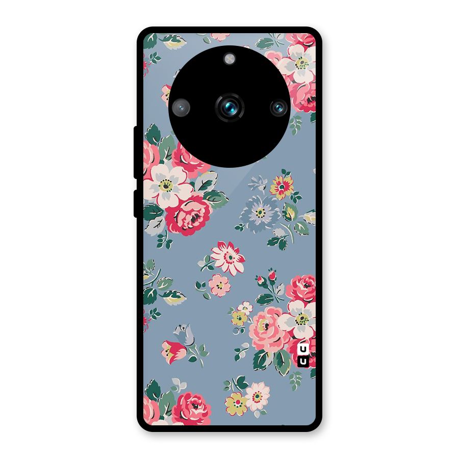 Vintage Flower Pattern Glass Back Case for Realme 11 Pro Plus
