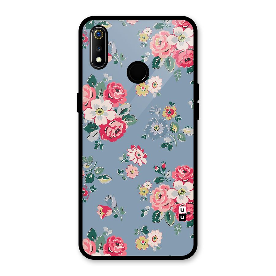 Vintage Flower Pattern Glass Back Case for Realme 3