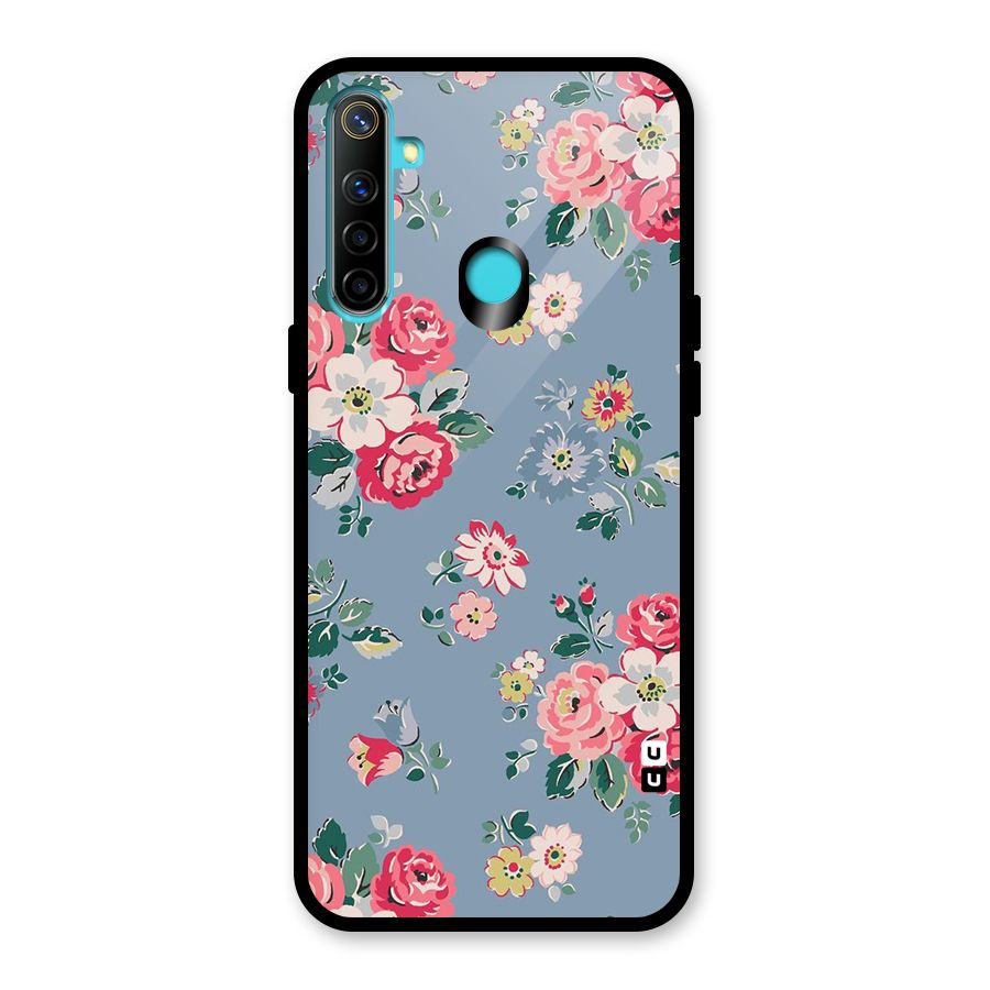 Vintage Flower Pattern Glass Back Case for Realme 5i