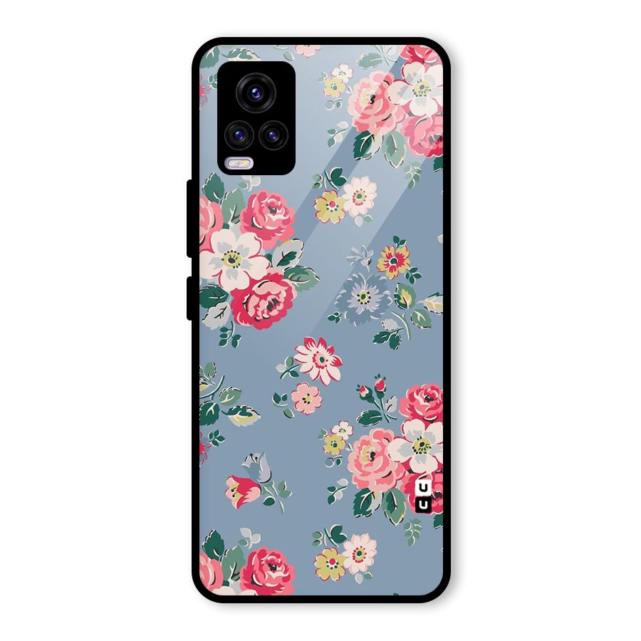 Vintage Flower Pattern Glass Back Case for Vivo V20 2021