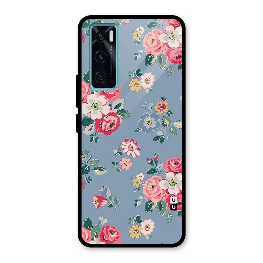 Vintage Flower Pattern Glass Back Case for Vivo V20 SE