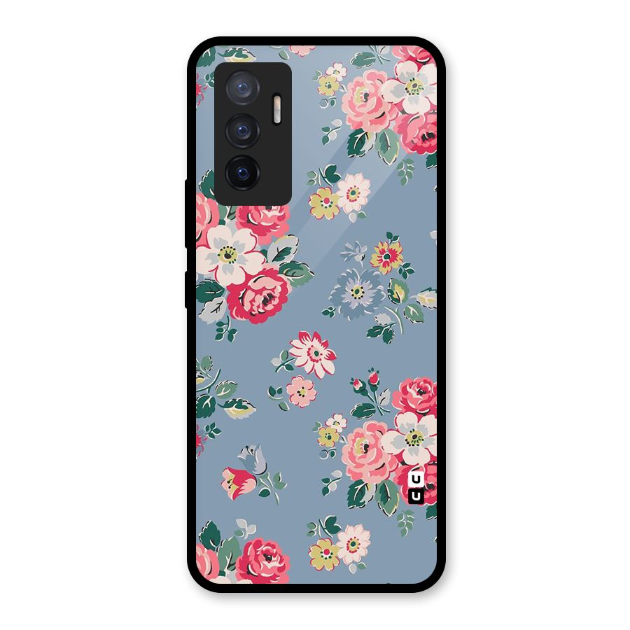 Vintage Flower Pattern Glass Back Case for Vivo V23e