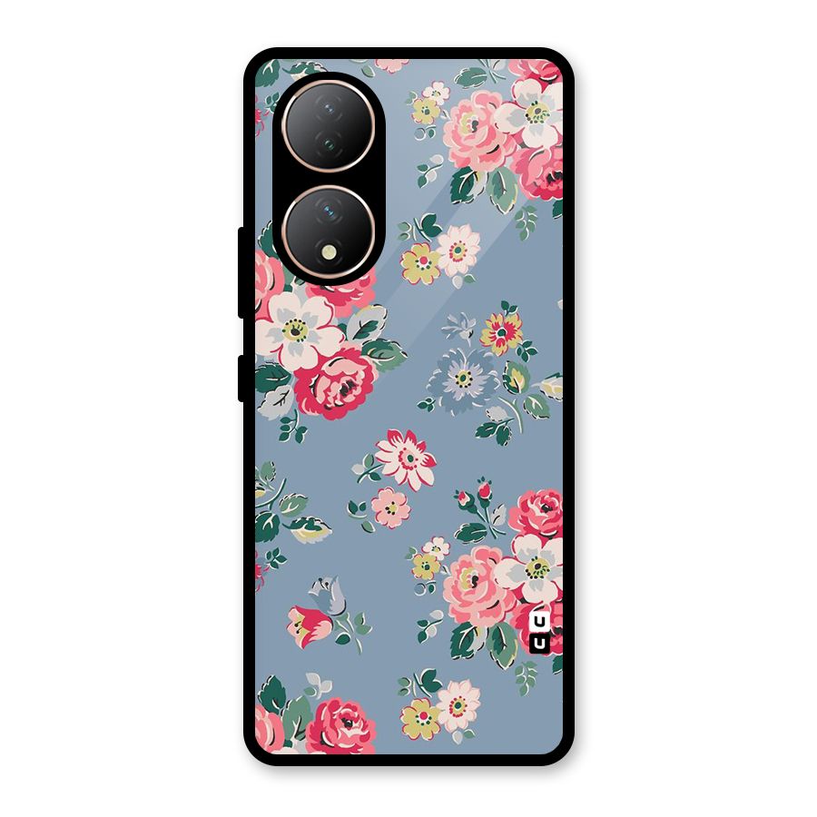 Vintage Flower Pattern Glass Back Case for Vivo Y100A