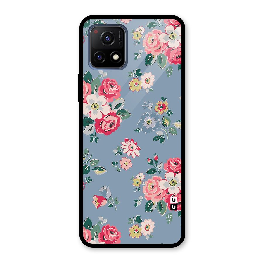 Vintage Flower Pattern Glass Back Case for Vivo Y72 5G