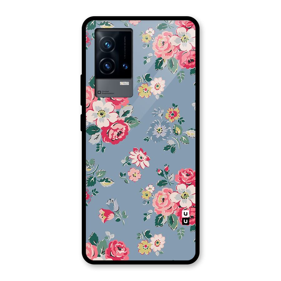 Vintage Flower Pattern Glass Back Case for iQOO 9 5G