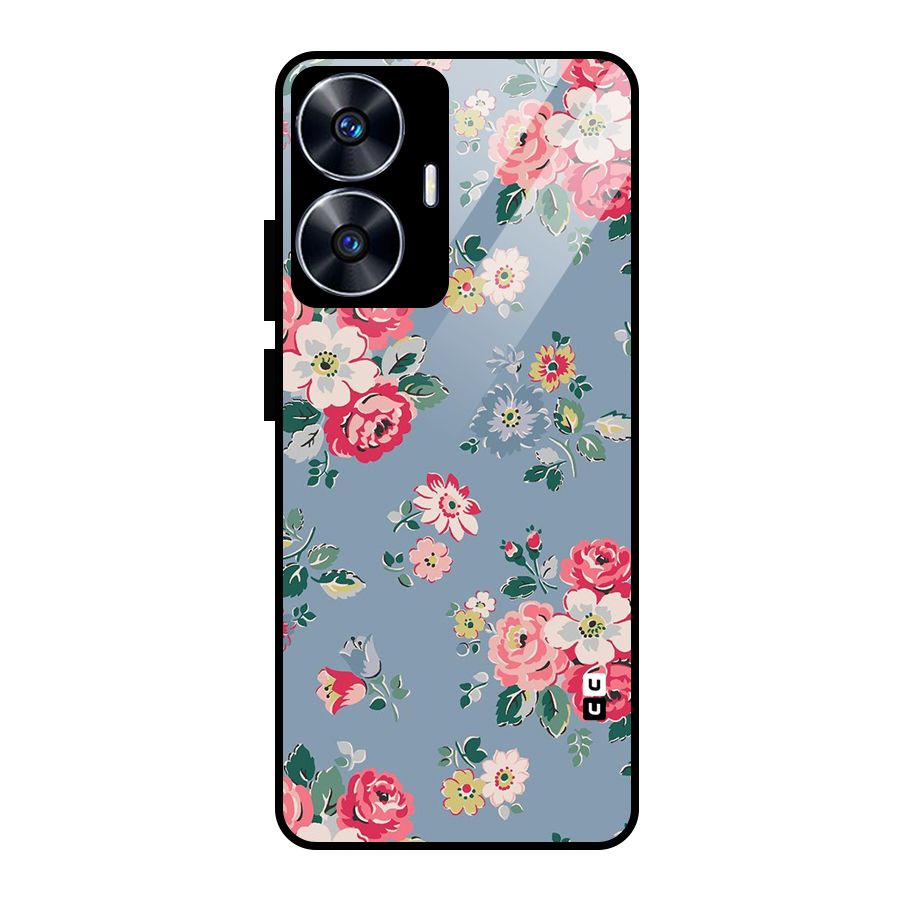 Vintage Flower Pattern Glass Back Case for realme C55