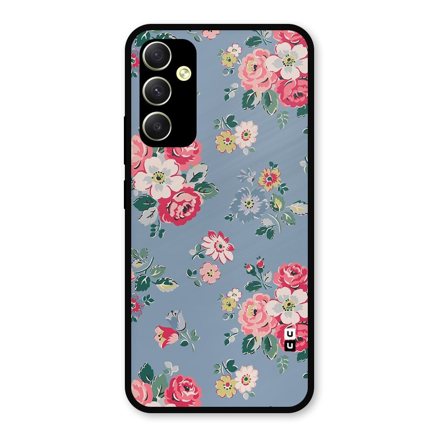 Vintage Flower Pattern Metal Back Case for Galaxy A34