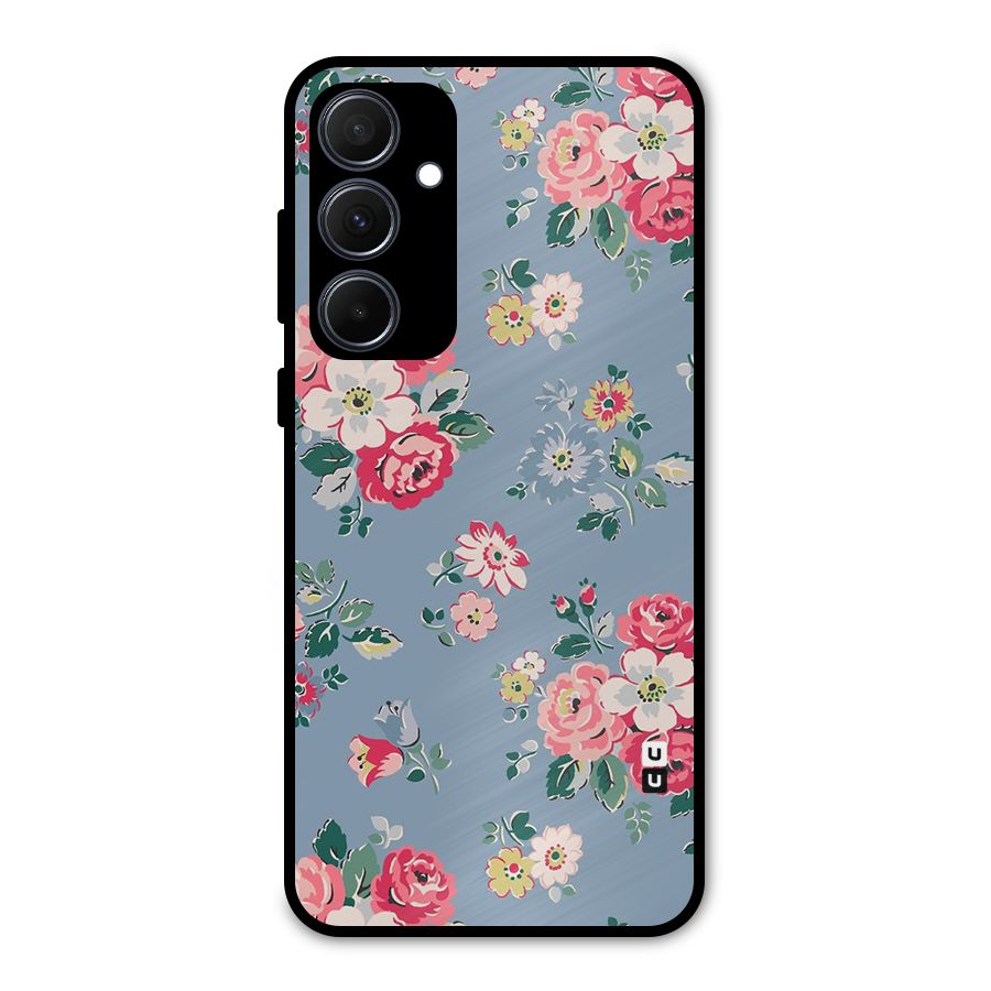 Vintage Flower Pattern Metal Back Case for Galaxy A35