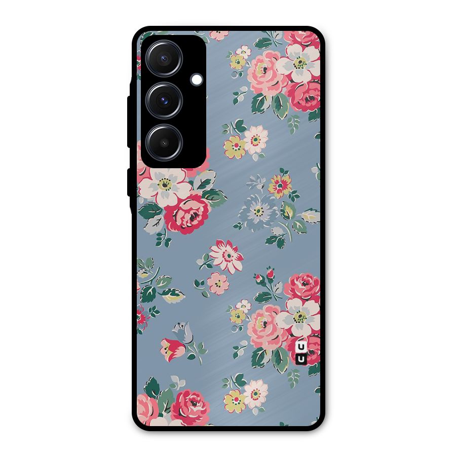 Vintage Flower Pattern Metal Back Case for Galaxy A55