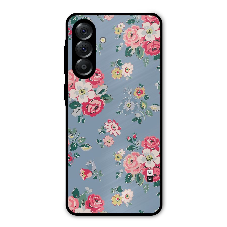 Vintage Flower Pattern Metal Back Case for Galaxy A56