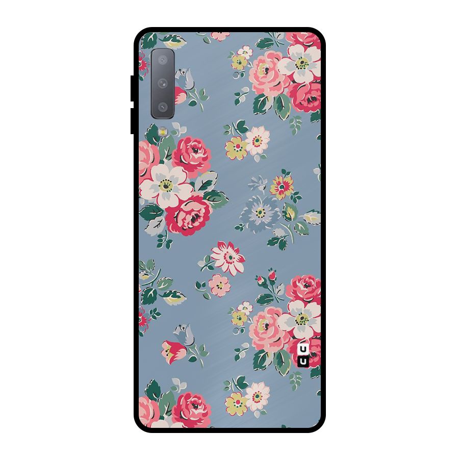 Vintage Flower Pattern Metal Back Case for Galaxy A7 (2018)