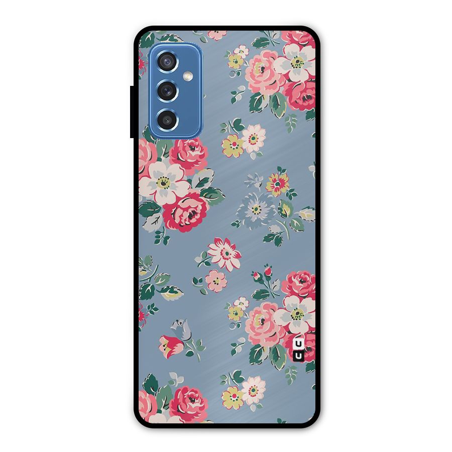 Vintage Flower Pattern Metal Back Case for Galaxy M52 5G