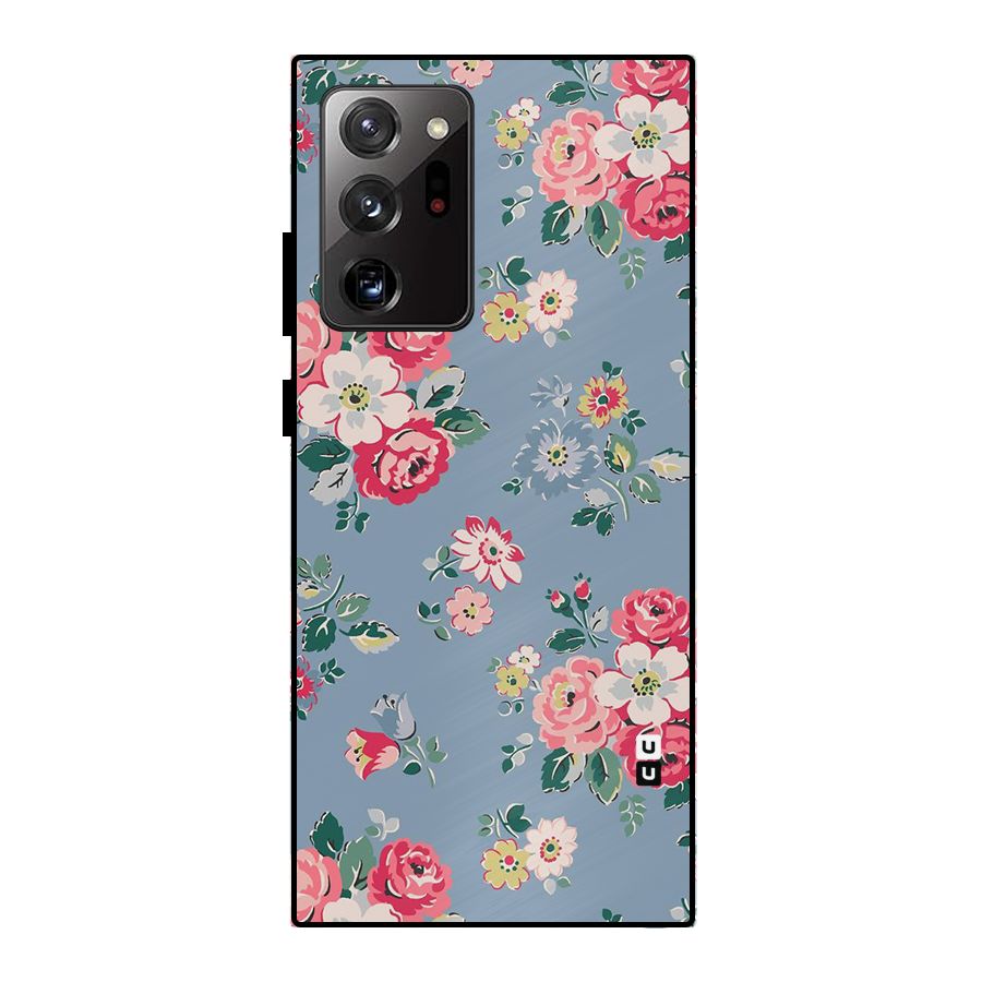 Vintage Flower Pattern Metal Back Case for Galaxy Note 20 Ultra