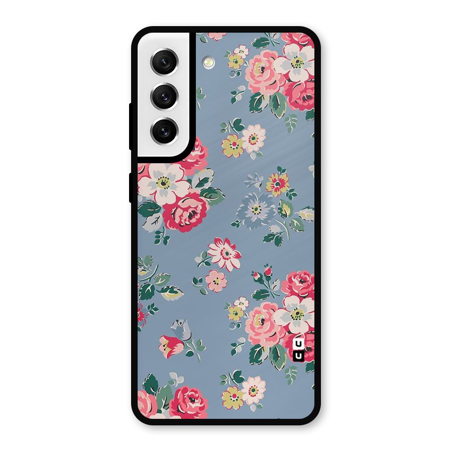 Vintage Flower Pattern Metal Back Case for Galaxy S21 FE 5G