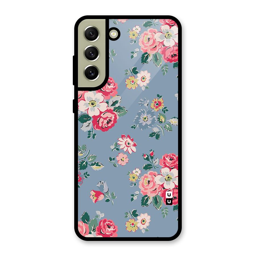 Vintage Flower Pattern Metal Back Case for Galaxy S21 FE 5G (2023)