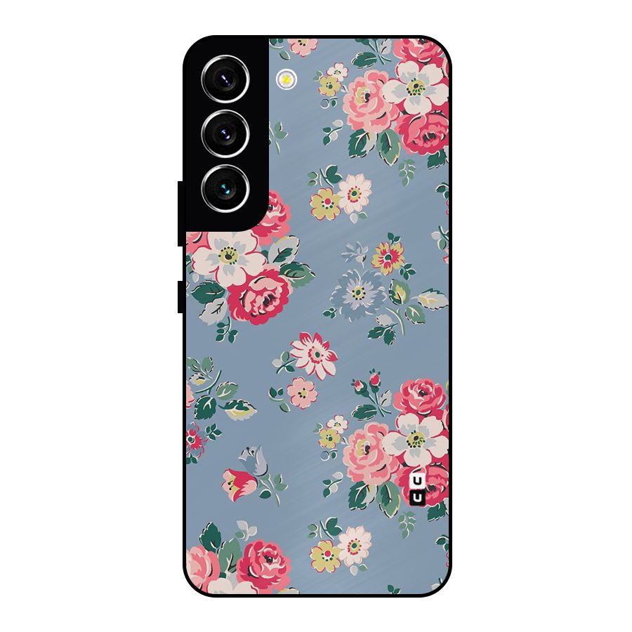Vintage Flower Pattern Metal Back Case for Galaxy S22 5G