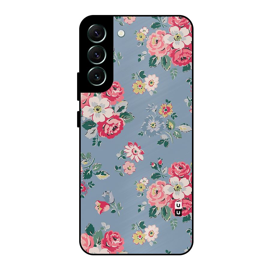 Vintage Flower Pattern Metal Back Case for Galaxy S22 Plus 5G