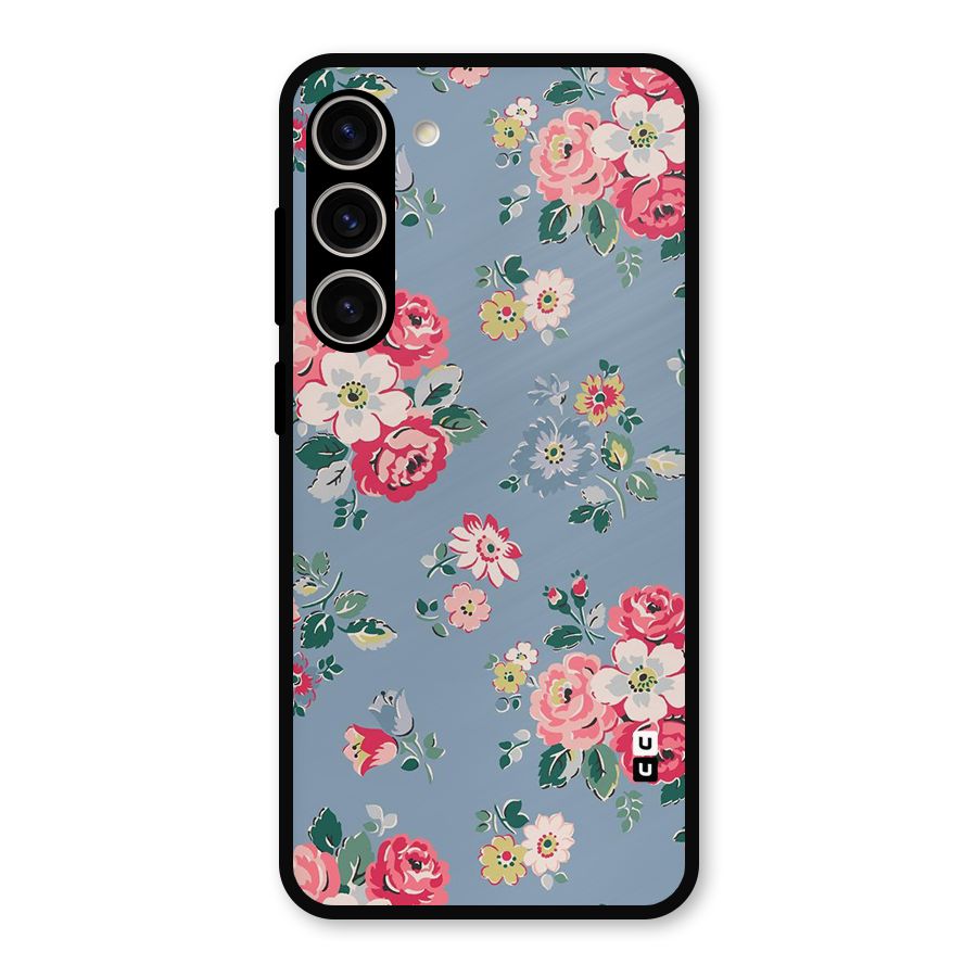 Vintage Flower Pattern Metal Back Case for Galaxy S23 Plus