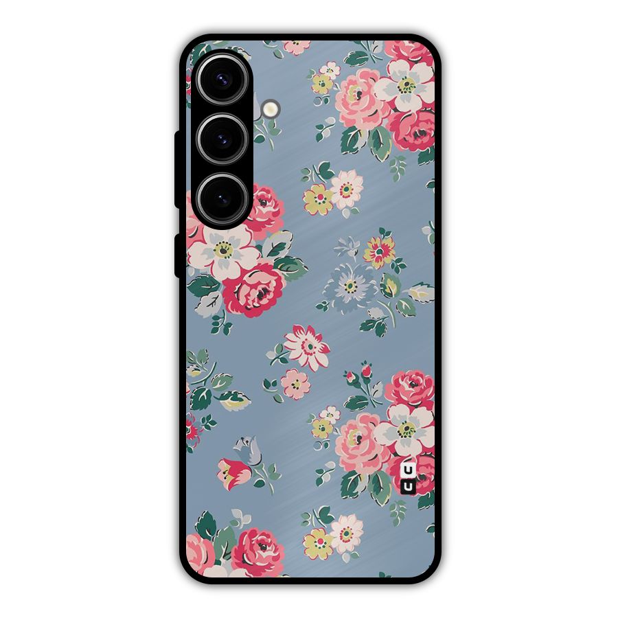 Vintage Flower Pattern Metal Back Case for Galaxy S24 Plus