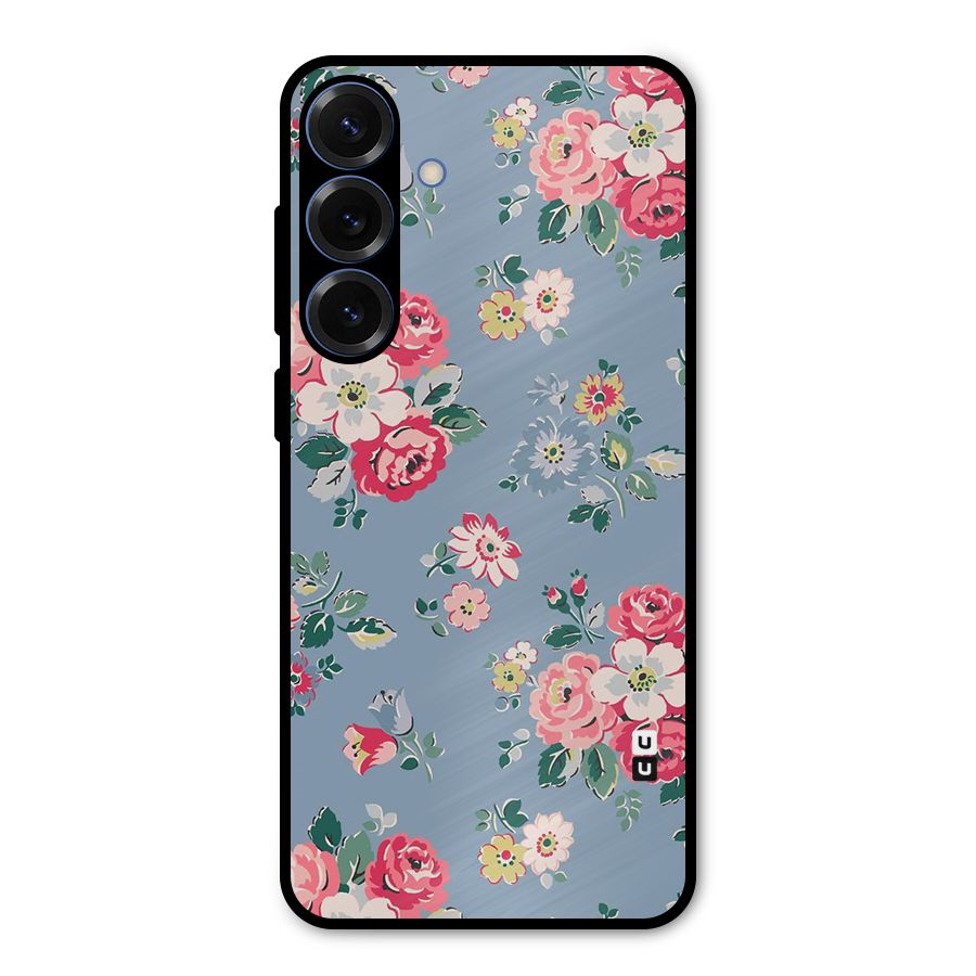 Vintage Flower Pattern Metal Back Case for Galaxy S25 Plus