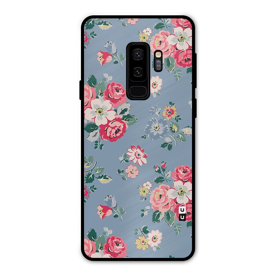 Vintage Flower Pattern Metal Back Case for Galaxy S9 Plus