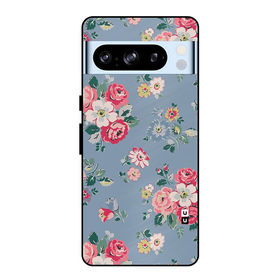 Vintage Flower Pattern Metal Back Case for Google Pixel 8 Pro