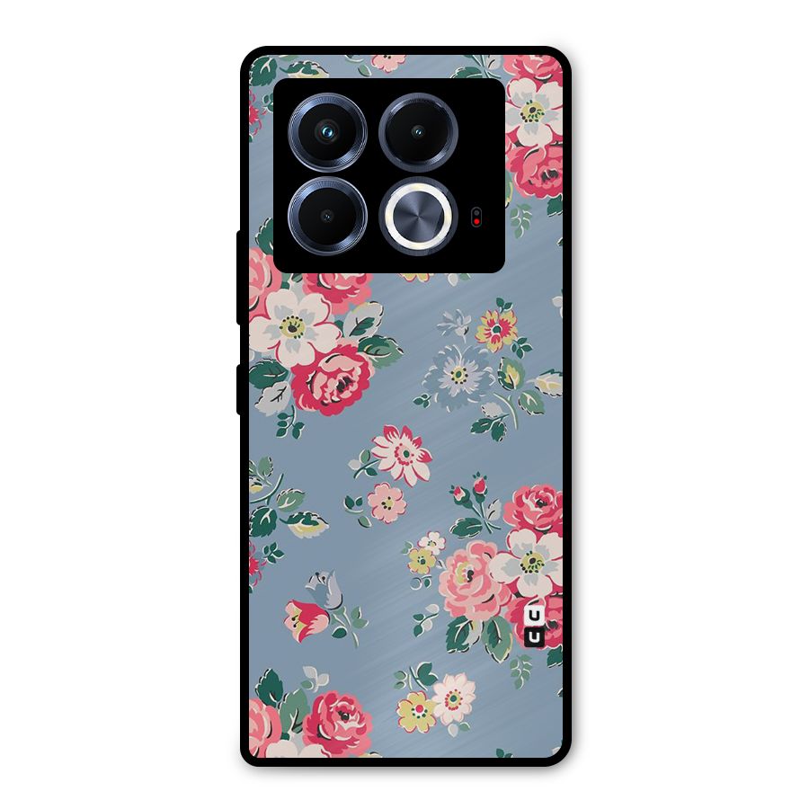 Vintage Flower Pattern Metal Back Case for Infinix Note 40 5G