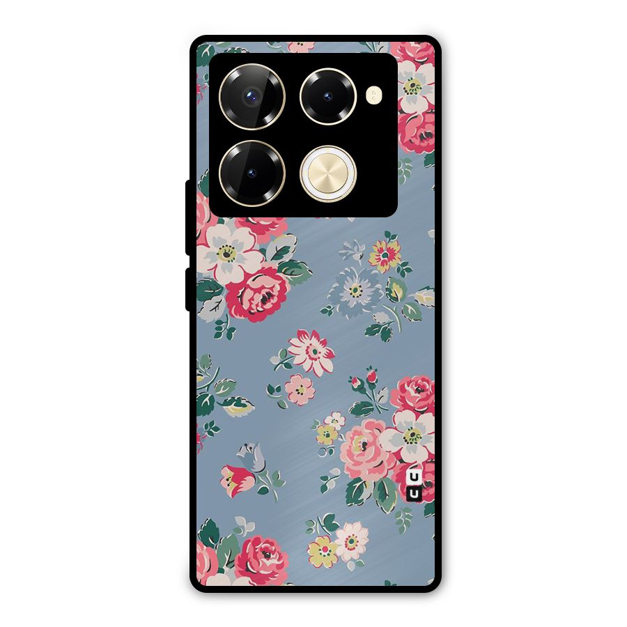 Vintage Flower Pattern Metal Back Case for Infinix Note 40 Pro Plus