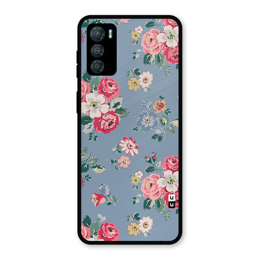 Vintage Flower Pattern Metal Back Case for Moto G42