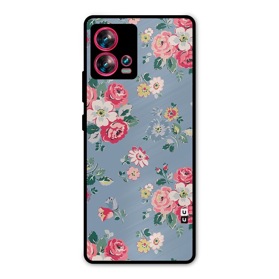 Vintage Flower Pattern Metal Back Case for Motorola Edge 30 Fusion