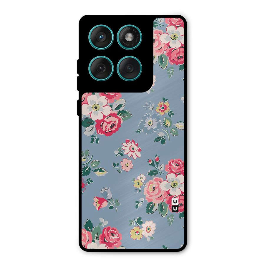 Vintage Flower Pattern Metal Back Case for Motorola Edge 60 Fusion