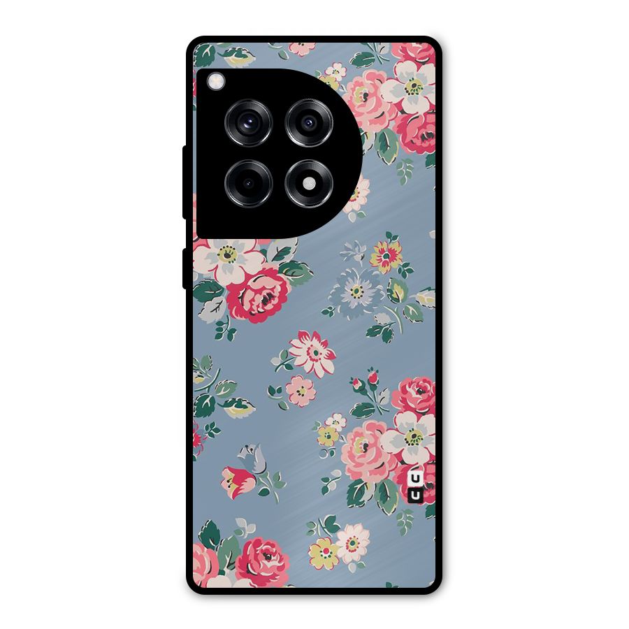 Vintage Flower Pattern Metal Back Case for OnePlus 12R