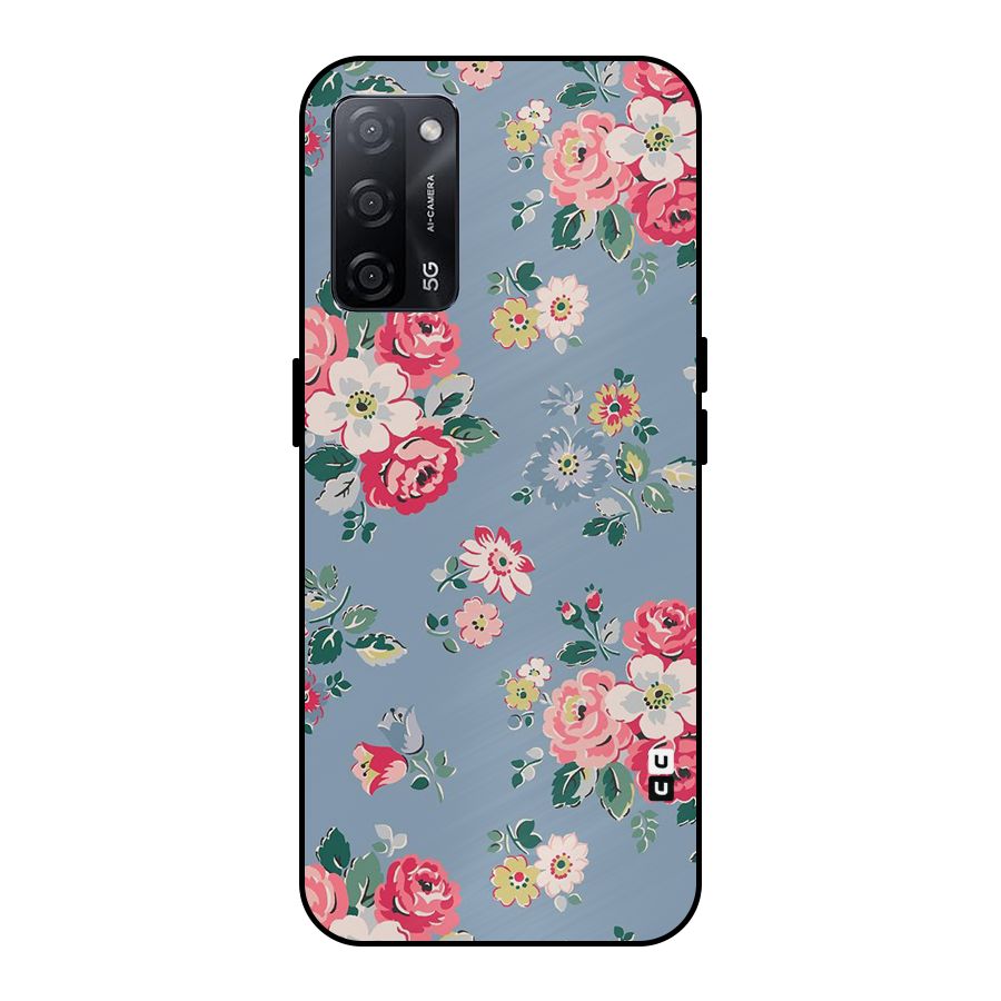Vintage Flower Pattern Metal Back Case for Oppo A53s 5G