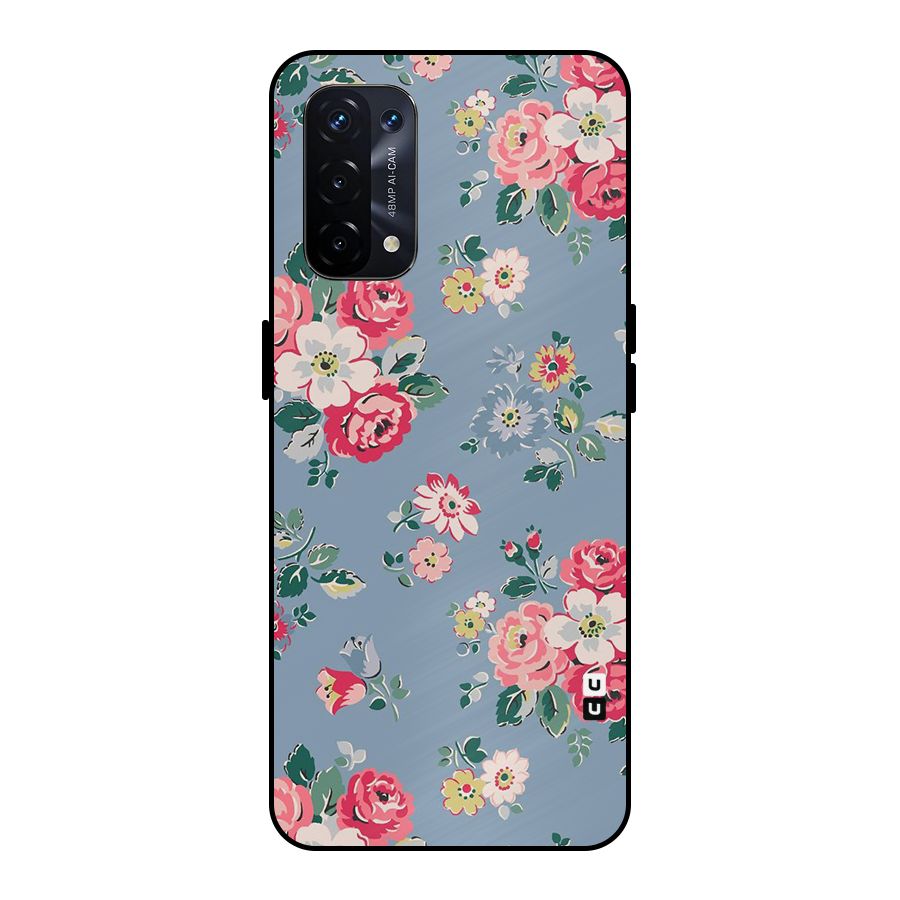 Vintage Flower Pattern Metal Back Case for Oppo A74 5G