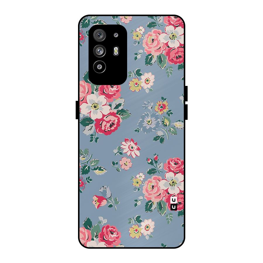 Vintage Flower Pattern Metal Back Case for Oppo F19 Pro Plus 5G