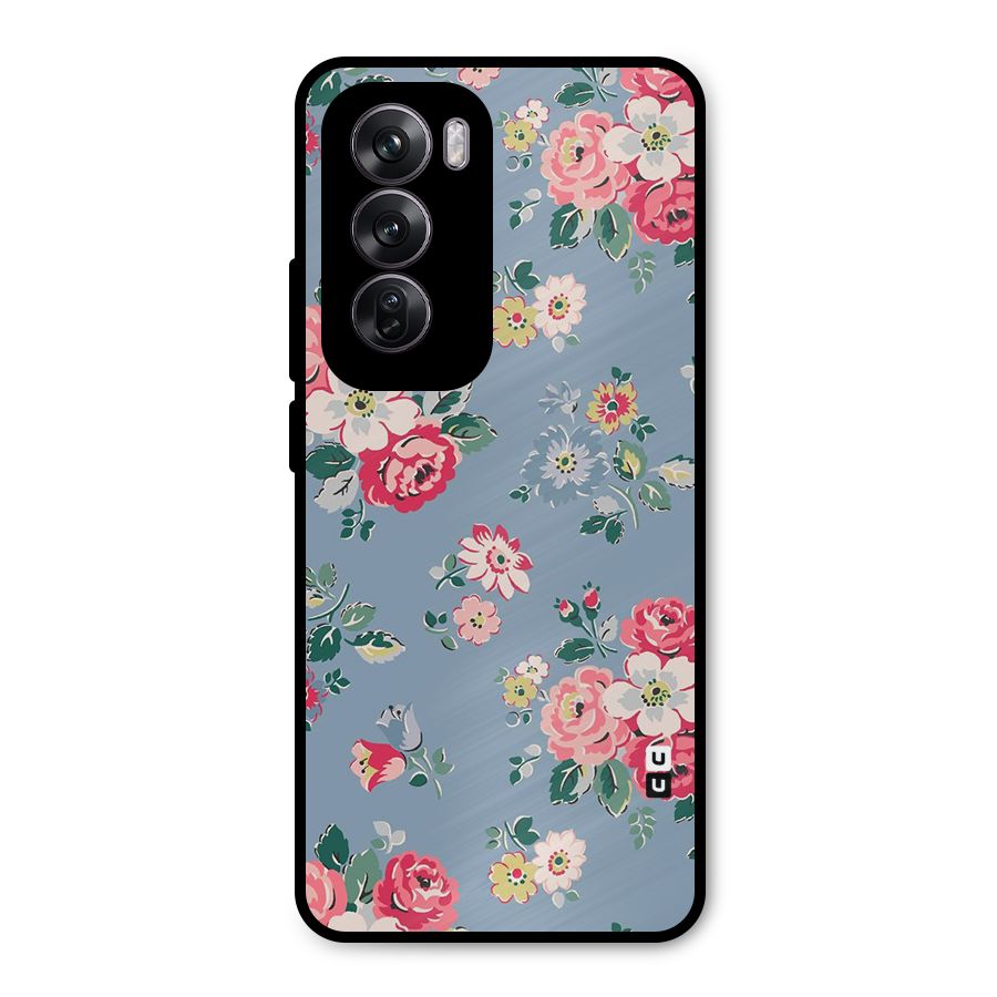 Vintage Flower Pattern Metal Back Case for Oppo Reno12 Pro