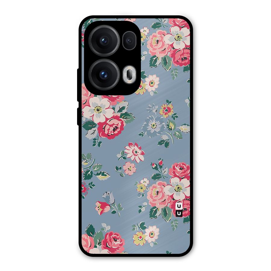 Vintage Flower Pattern Metal Back Case for Oppo Reno13 Pro