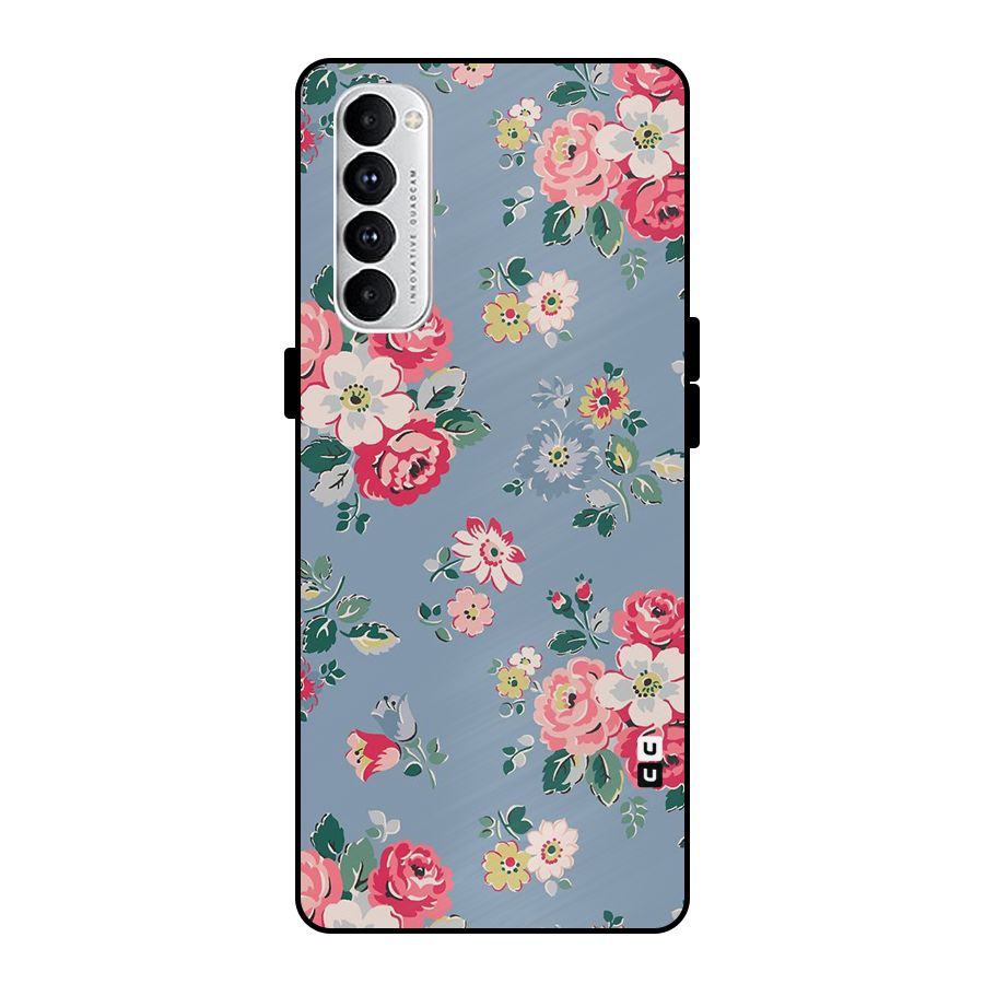 Vintage Flower Pattern Metal Back Case for Oppo Reno4 Pro